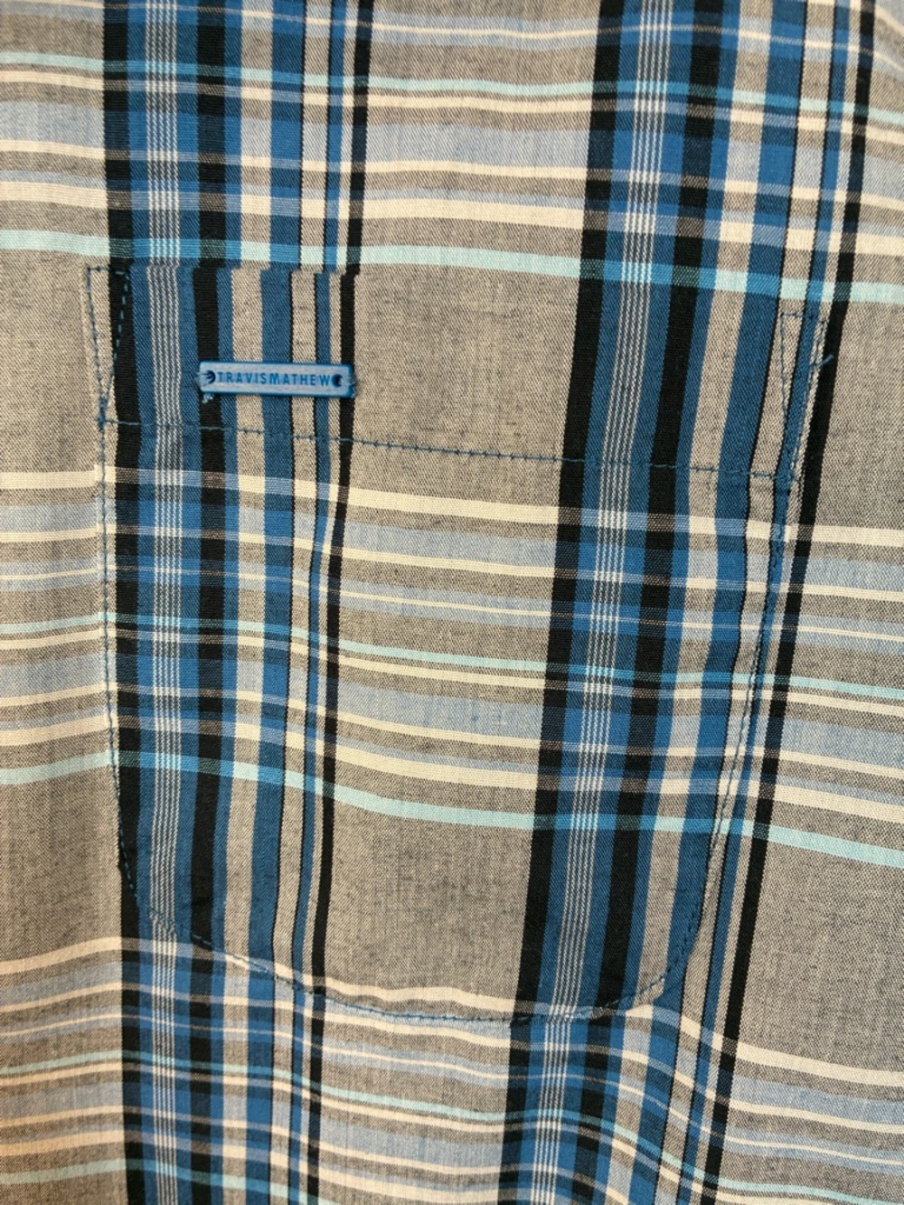 Travis Mathew Men’s Plaid Button Up Shirt Short Sleeve Blue Gray Size M - Picture 4 of 6